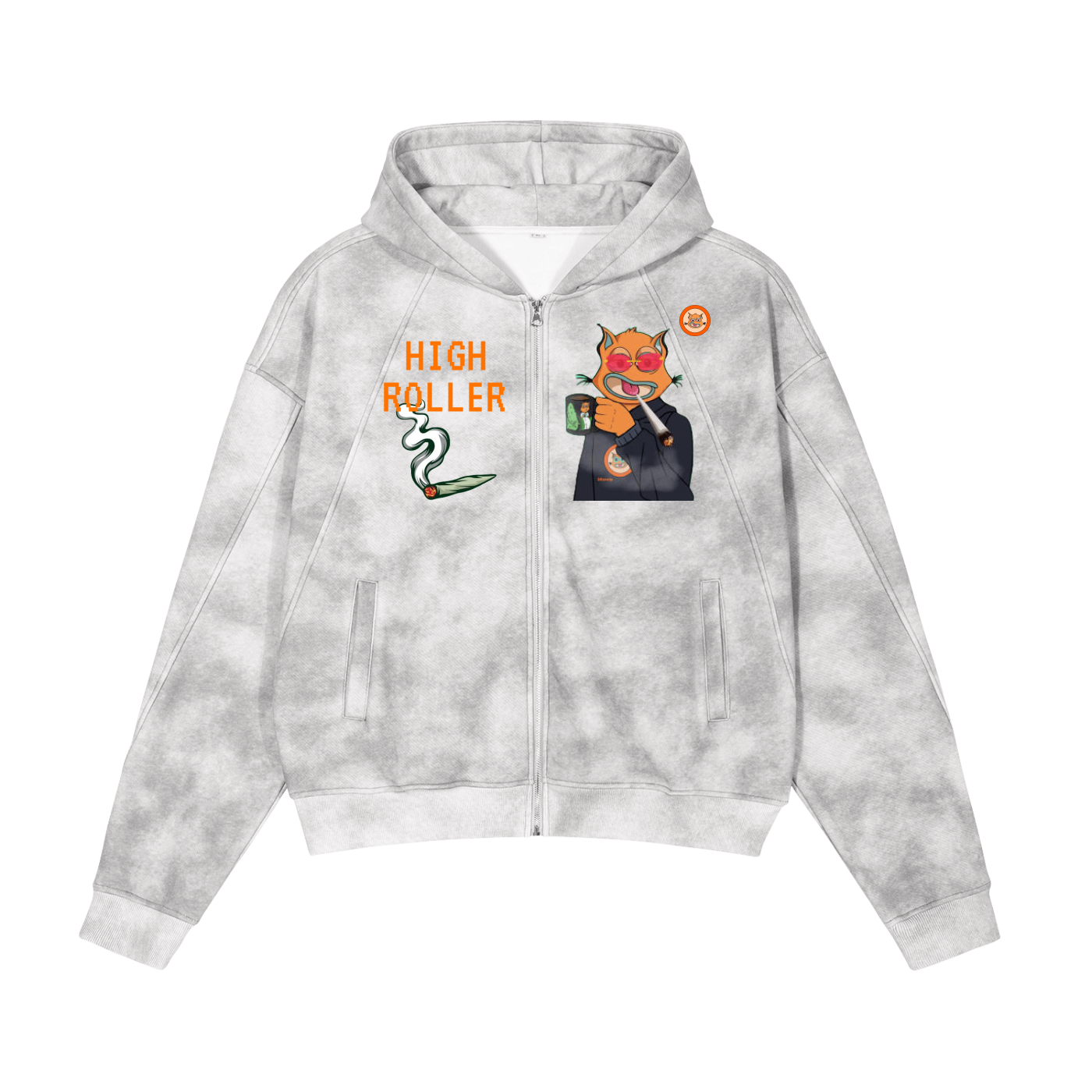 "High Roller" Dirty Washed Boxy Zip-up Fleece Hoodie - 410 GSM