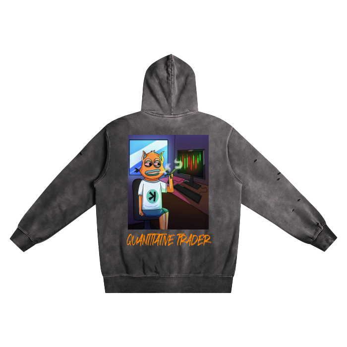 "Quantitative Trader" Heavyweight Pure Cotton Hand-Frayed Monkey Washed Hoodie